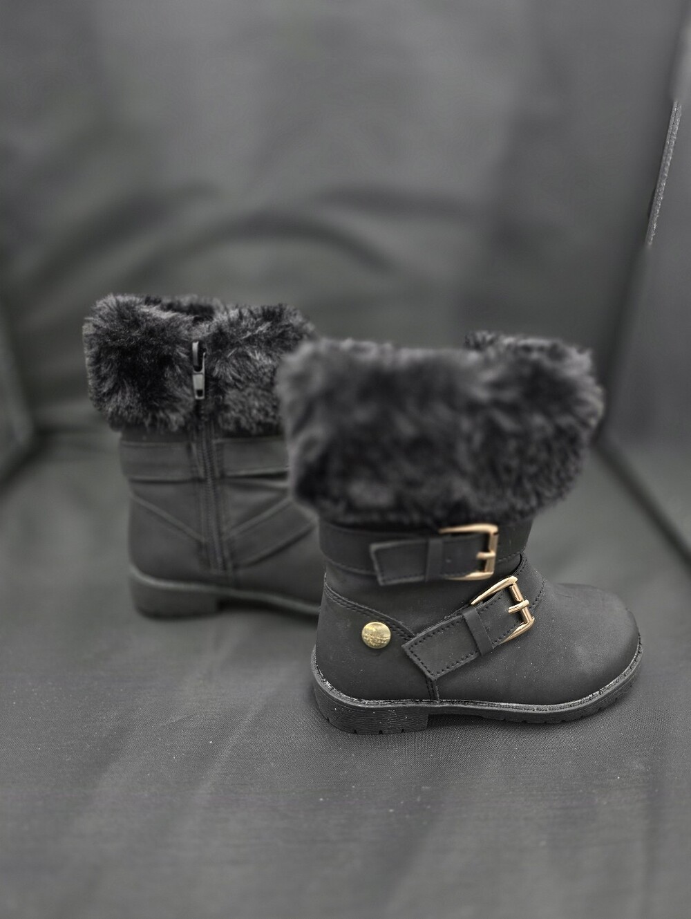 Nicole Miller New York Toddler Sz 6 Faux Buckle & Fur Boots Full Zip- Black